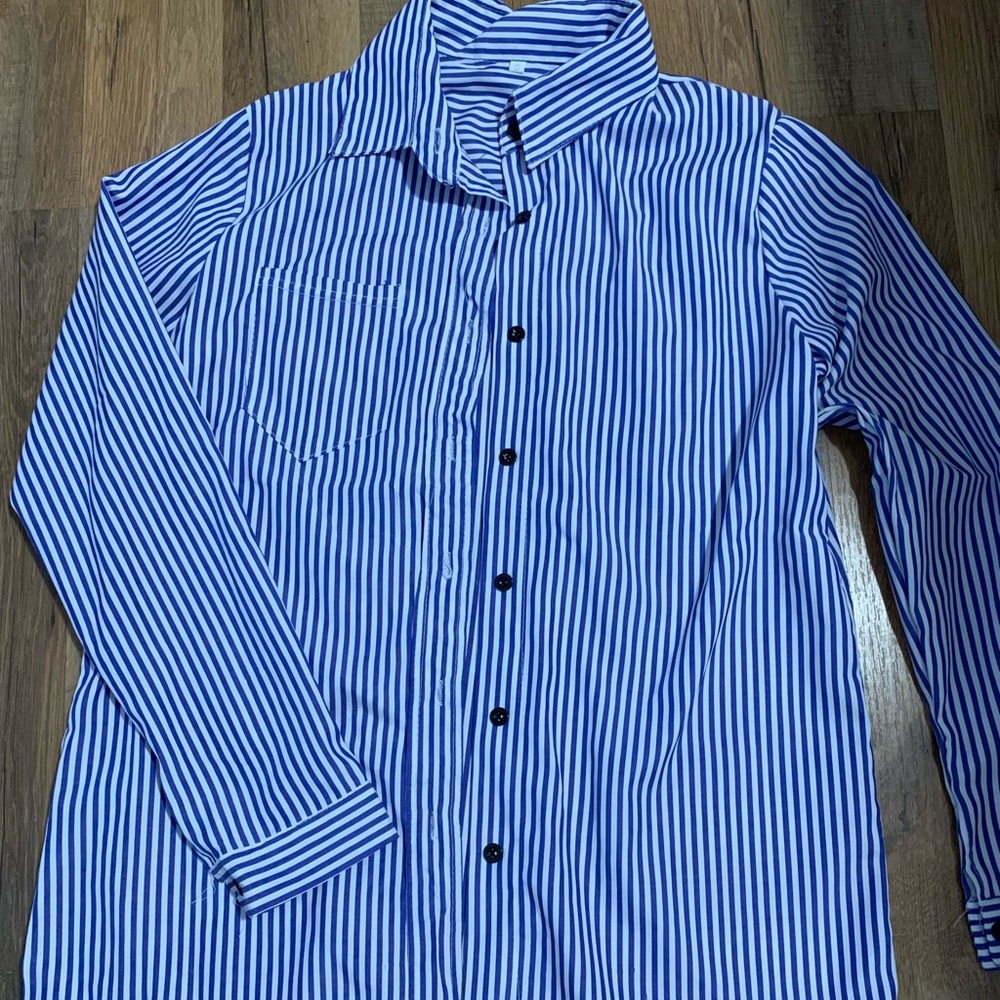 Blue striped button down shirt